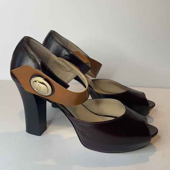 Lavinia leather platform ankle strap peep toe pumps